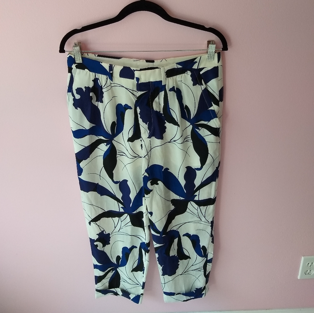 ♥️ vintage 100% silk blue white ankle silk pant